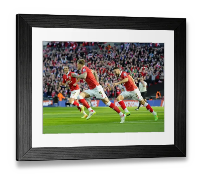 Framed Print : Bristol City Celebrate Opening Goal by Aden Flint and Derrick Williams in Johnstone's Paint Trophy Final vs Walsall, 2015 Framed Print : Bristol City Celebrate Opening Goal by Aden Flint and Derrick Williams in Johnstone's Paint Trophy Final vs Walsall, 2015