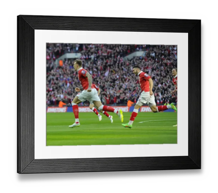 Framed Print : Bristol City Celebrate Opening Goal in Johnstone's Paint Trophy Final vs Walsall Framed Print : Bristol City Celebrate Opening Goal in Johnstone's Paint Trophy Final vs Walsall