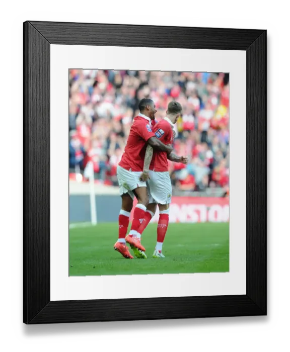 Framed Print : Bristol City Football Club: Aden Flint and Mark Little Celebrate Johnstone's Paint Trophy Victory at Wembley Stadium