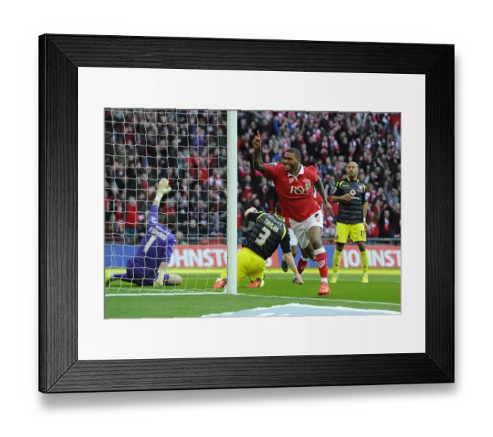 Framed Print : Mark Little's Euphoric Moment: The Winning Goal for Bristol City in the 2015 Johnstone's Paint Trophy Final Against Walsall Framed Print : Mark Little's Euphoric Moment: The Winning Goal for Bristol City in the 2015 Johnstone's Paint Trophy Final Against Walsall