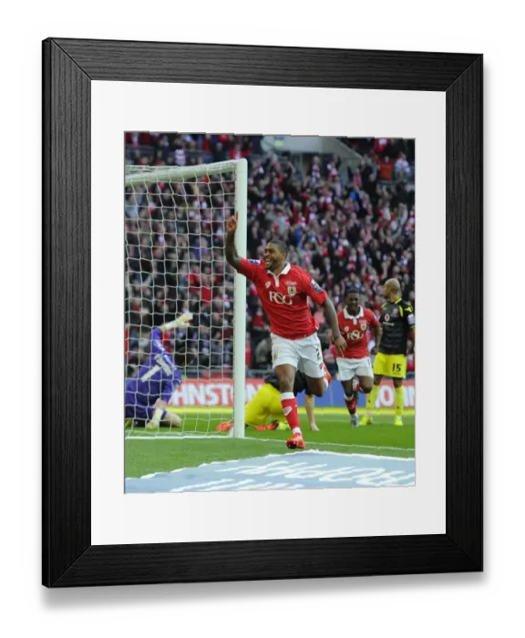 Framed Print : Bristol City's Mark Little Euphoric After Scoring the Game-Winning Goal in the Johnstone's Paint Trophy Final Against Walsall, 2015 Framed Print : Bristol City's Mark Little Euphoric After Scoring the Game-Winning Goal in the Johnstone's Paint Trophy Final Against Walsall, 2015