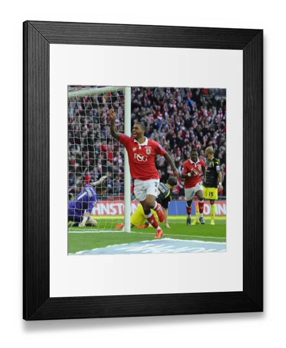 Framed Print : Bristol City's Mark Little Celebrates Goal-Winning Moment in Johnstone's Paint Trophy Final against Walsall, 2015 - Wembley Stadium Framed Print : Bristol City's Mark Little Celebrates Goal-Winning Moment in Johnstone's Paint Trophy Final against Walsall, 2015 - Wembley Stadium
