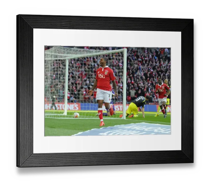 Framed Print : Mark Little's Thrilling Goal Celebration: Bristol City Claims Johnstone's Paint Trophy Victory over Walsall