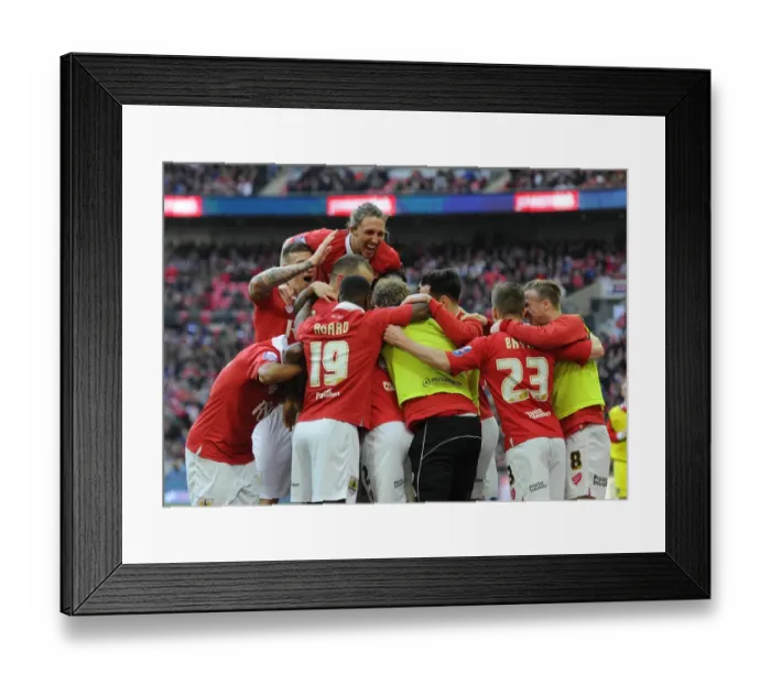 Framed Print : Bristol City Celebrate Mark Little's Goal in Johnstone's Paint Trophy Final against Walsall, 2015