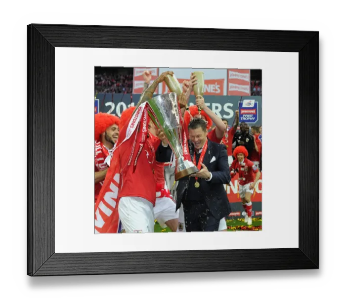 Framed Print : Steve Cotterill's Champagne-Soaked Victory: Bristol City's Johnstone's Paint Trophy Triumph at Wembley (Bristol City v Walsall)