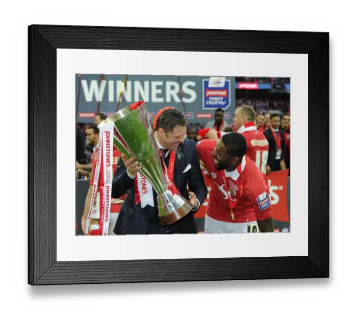 Framed Print : Bristol City Manager Steve Cotterill Shares a Laugh with Jay Emmanuel-Thomas during JPT Final at Wembley Stadium (Bristol City v Walsall) Framed Print : Bristol City Manager Steve Cotterill Shares a Laugh with Jay Emmanuel-Thomas during JPT Final at Wembley Stadium (Bristol City v Walsall)