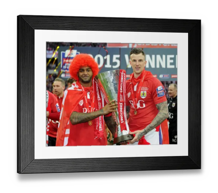 Framed Print : Bristol City FC Celebrate Johnstone's Paint Trophy Victory: Mark Little and Aden Flint Lift the Trophy after Beating Walsall at Wembley Stadium Framed Print : Bristol City FC Celebrate Johnstone's Paint Trophy Victory: Mark Little and Aden Flint Lift the Trophy after Beating Walsall at Wembley Stadium