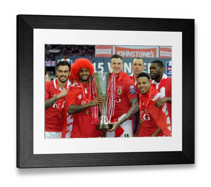 Framed Print : Bristol City Football Club: Mark Little and Aden Flint Celebrate Johnstone's Paint Trophy Victory at Wembley Stadium