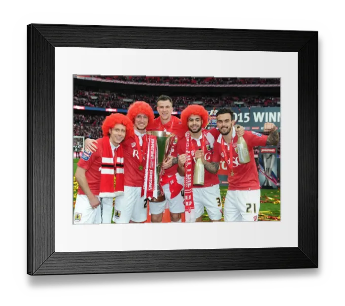 Framed Print : Bristol City's Luke Freeman, Luke Ayling, Aden Flint, Derrick Williams, and Marlon Pack at the Johnstone's Paint Trophy Final, 2015 - Wembley Stadium