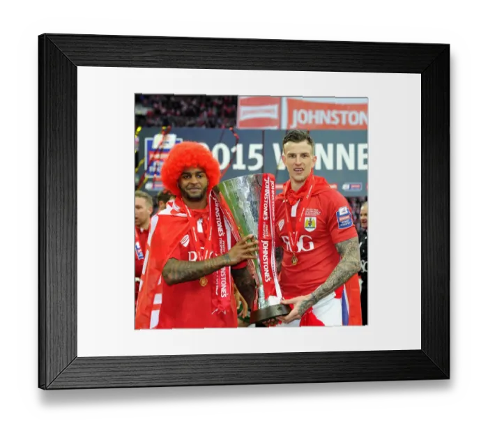 Framed Print : Bristol City FC Celebrates Johnstone's Paint Trophy Victory: Mark Little and Aden Flint Hold the Trophy at Wembley Stadium (Bristol City v Walsall, 2015) Framed Print : Bristol City FC Celebrates Johnstone's Paint Trophy Victory: Mark Little and Aden Flint Hold the Trophy at Wembley Stadium (Bristol City v Walsall, 2015)