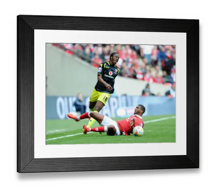 Framed Print : Bristol City vs Walsall: Mark Little Fouled by Romaine Sawyers in Johnstone's Paint Trophy Final Framed Print : Bristol City vs Walsall: Mark Little Fouled by Romaine Sawyers in Johnstone's Paint Trophy Final