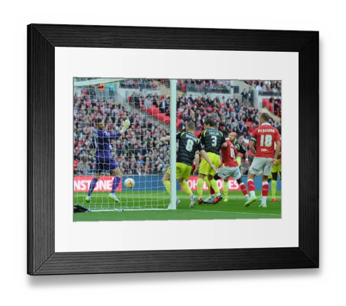 Framed Print : Bristol City's Aden Flint Scores the Opener in Johnstone's Paint Trophy Final vs Walsall, 2015