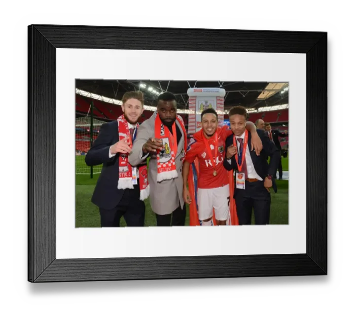 Framed Print : Bristol City FC: Triumph at Wembley - Wes Burns, Karleigh Osborne, Korey Smith, and Bobby Reid Celebrate Johnstone's Paint Trophy Victory