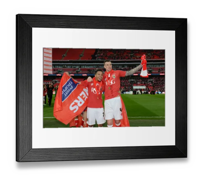 Framed Print : Bristol City FC's Korey Smith and Aden Flint Celebrate JPT Victory over Walsall at Wembley