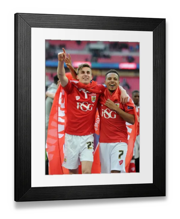 Framed Print : Bristol City Celebrates JPT Victory over Walsall: Joe Bryan and Korey Smith Rejoice after 2-0 Win at Wembley Stadium Framed Print : Bristol City Celebrates JPT Victory over Walsall: Joe Bryan and Korey Smith Rejoice after 2-0 Win at Wembley Stadium