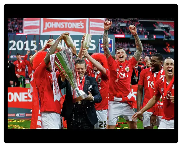 Bristol City Celebrate Johnstones Paint Trophy Victory: Steve Cotterill Lifted High by Mark Little and Luke Ayling