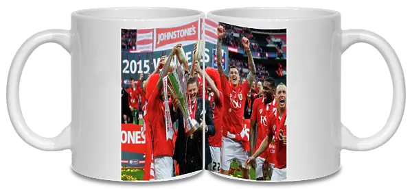 Bristol City Celebrate Johnstones Paint Trophy Victory: Steve Cotterill Lifted High by Mark Little and Luke Ayling