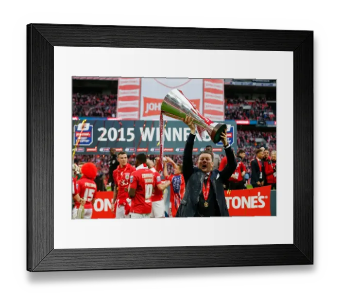Framed Print : Champagne Moments: Steve Cotterill Lifts the Johnstones Paint Trophy after Bristol City's 2-0 Victory over Walsall Framed Print : Champagne Moments: Steve Cotterill Lifts the Johnstones Paint Trophy after Bristol City's 2-0 Victory over Walsall