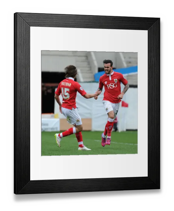 Framed Print : Dynamic Duo: Marlon Pack and Luke Freeman's Thrilling Goal Celebration for Bristol City against Barnsley, 2015 Framed Print : Dynamic Duo: Marlon Pack and Luke Freeman's Thrilling Goal Celebration for Bristol City against Barnsley, 2015