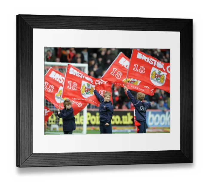 Framed Print : Bristol City vs Barnsley: Flag Bearers Clash at Ashton Gate, March 2015 Framed Print : Bristol City vs Barnsley: Flag Bearers Clash at Ashton Gate, March 2015