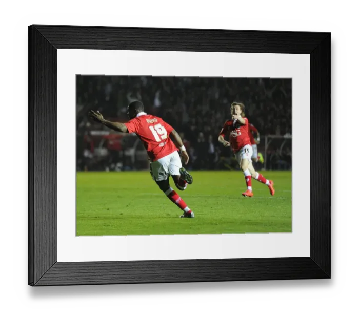 Framed Print : Bristol City's Kieran Agard and Luke Freeman Celebrate Win Against Swindon Town Framed Print : Bristol City's Kieran Agard and Luke Freeman Celebrate Win Against Swindon Town