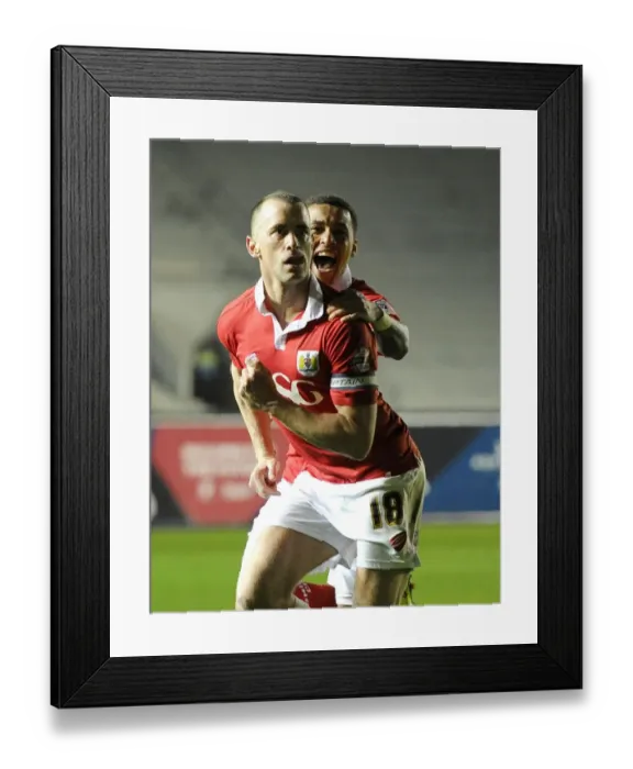 Framed Print : Bristol City: Wilbraham and Tavernier Celebrate Goal Against Swindon Town in Sky Bet League One, 2015 Framed Print : Bristol City: Wilbraham and Tavernier Celebrate Goal Against Swindon Town in Sky Bet League One, 2015