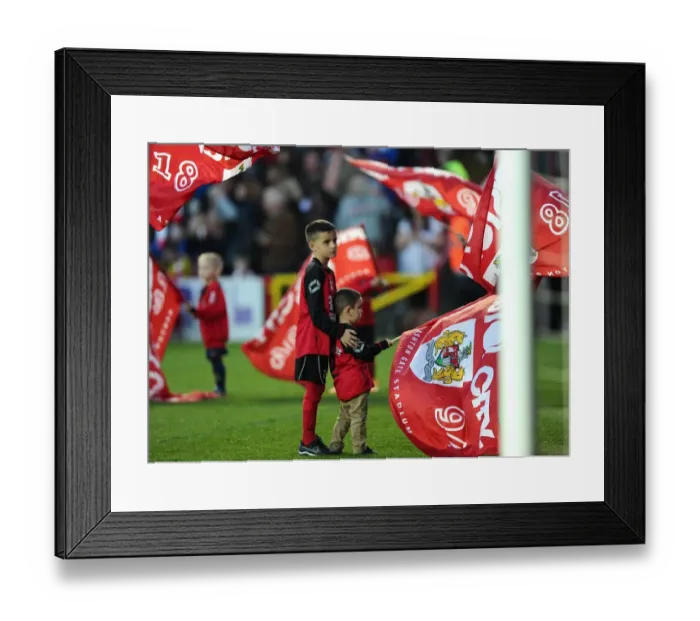 Framed Print : Young Flag Bearer Assisted at Bristol City vs Swindon Town Football Match, April 2015 Framed Print : Young Flag Bearer Assisted at Bristol City vs Swindon Town Football Match, April 2015