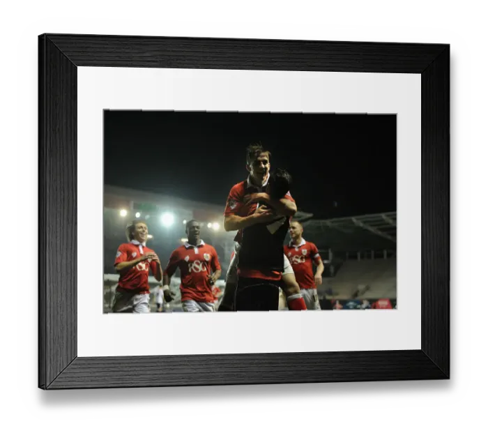 Framed Print : Bristol City: Bryan and Cunningham Celebrate Goal Against Swindon Town, April 2015 Framed Print : Bristol City: Bryan and Cunningham Celebrate Goal Against Swindon Town, April 2015