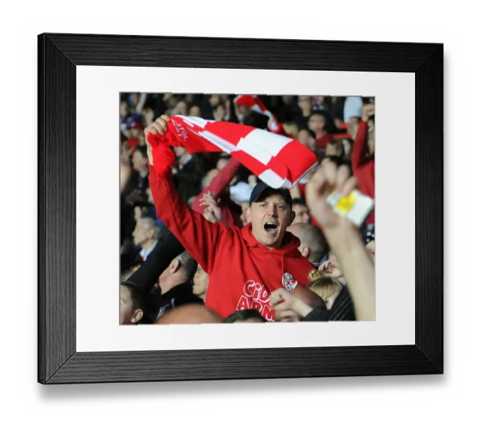Framed Print : Exultant Fan Cheers Kieran Agard's Goal: Bristol City vs Swindon Town, Sky Bet League One, Ashton Gate Stadium