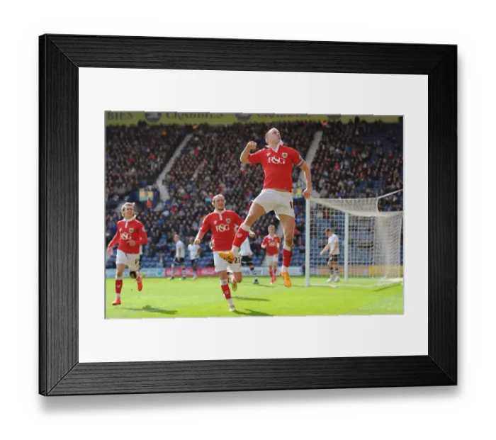 Framed Print : Aaron Wilbraham's Euphoric Goal Celebration: Preston North End vs. Bristol City (Sky Bet League One, 11-04-2015)