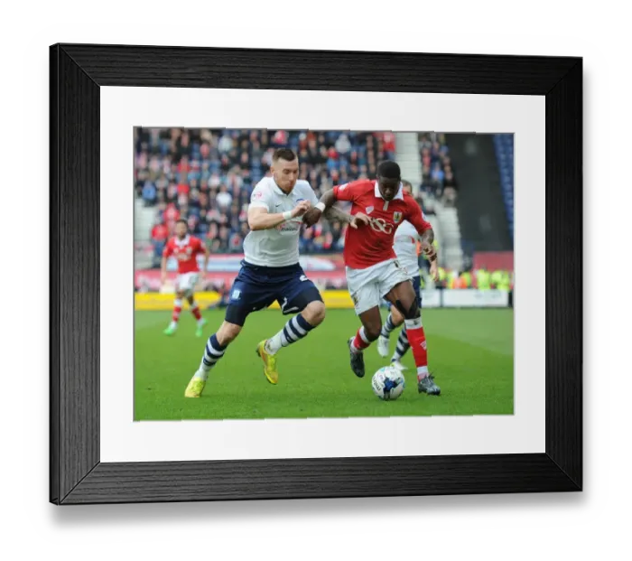 Framed Print : Agard vs. King: Intense Battle in Preston North End vs. Bristol City Football Match, April 2015 Framed Print : Agard vs. King: Intense Battle in Preston North End vs. Bristol City Football Match, April 2015