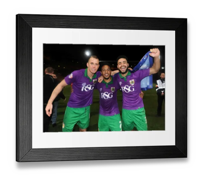 Framed Print : Bradford City vs. Bristol City: Wilbraham, Smith, and Williams Celebrate Promotion to Sky Bet Championship after 0-6 Win