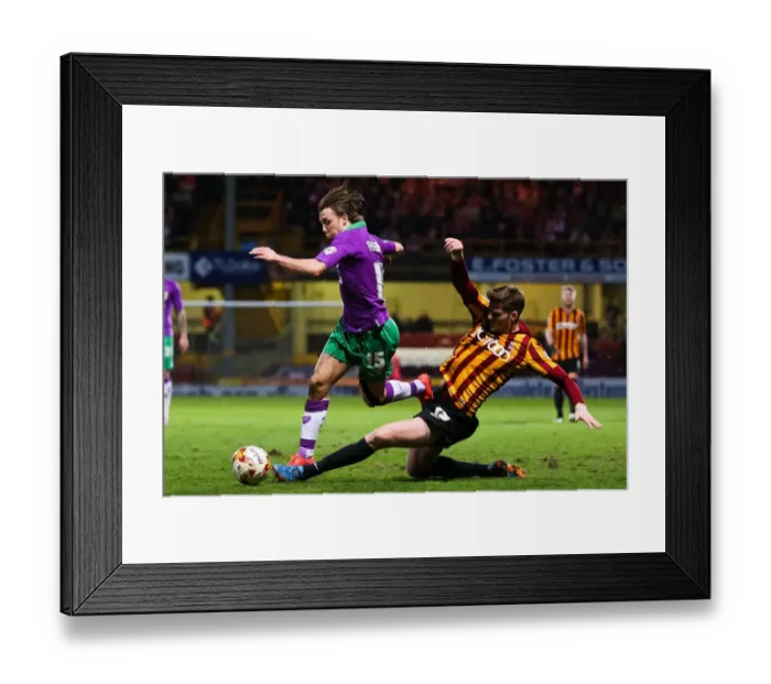 Framed Print : Intense Battle: Ben Williams Tackles Luke Freeman in Bradford City vs. Bristol City Football Match