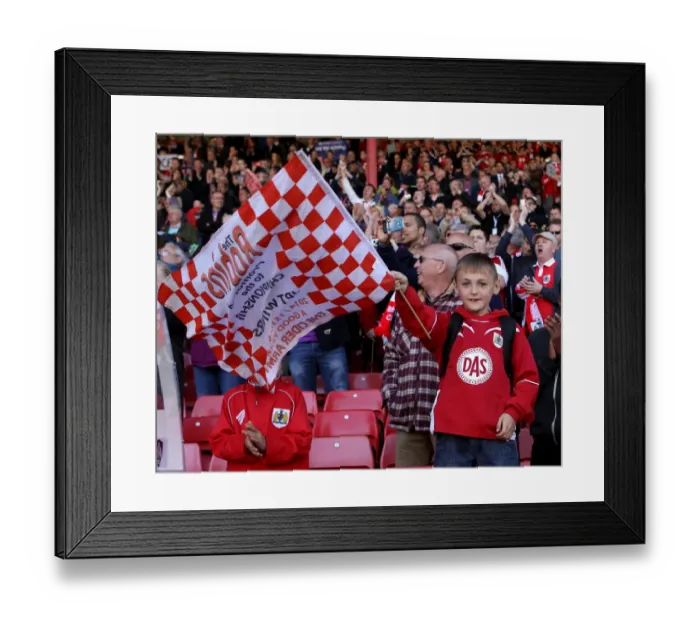 Framed Print : Young Fan Waving Flag at Bristol City vs Coventry City Match, 2015