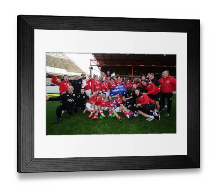 Framed Print : Bristol City players and Back Room staff celebrate being crowned champions of League One - Photo mandatory by-line