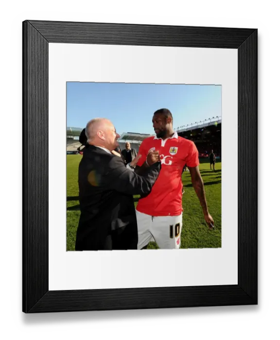 Framed Print : Bristol City's Steve Lansdown and Jay Emmanuel-Thomas Celebrate Championship Win Framed Print : Bristol City's Steve Lansdown and Jay Emmanuel-Thomas Celebrate Championship Win