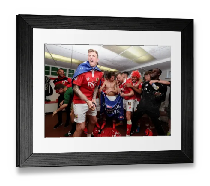 Framed Print : Bristol City Football Club: Unforgettable Moment of Triumph - League One Champions in the Chchanging Room Framed Print : Bristol City Football Club: Unforgettable Moment of Triumph - League One Champions in the Chchanging Room