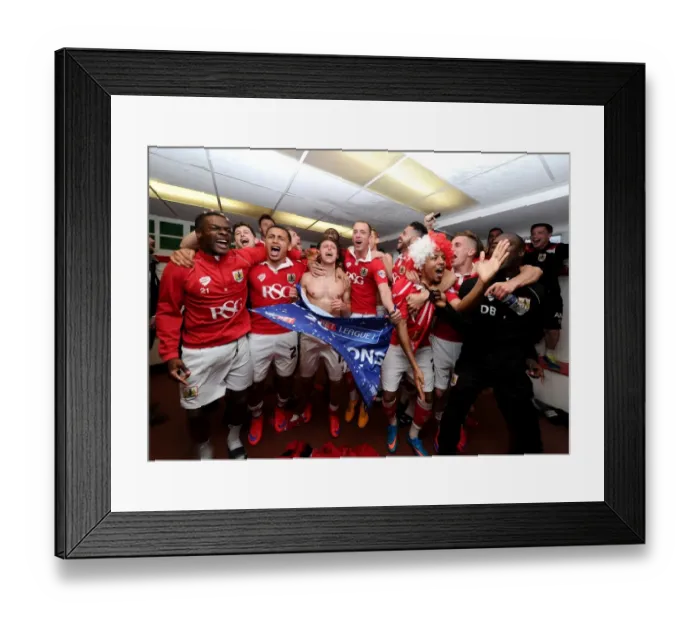 Framed Print : Bristol City FC: Unforgettable Moment - League One Championship Win in the Changing Room