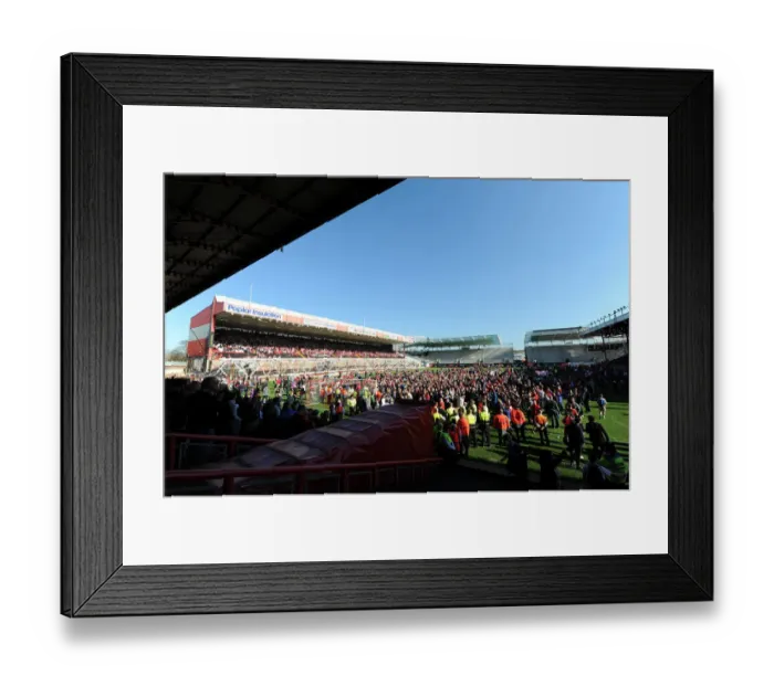 Framed Print : Bristol City's Euphoric Fans Invade Ashton Gate After Securing League One Victory Framed Print : Bristol City's Euphoric Fans Invade Ashton Gate After Securing League One Victory