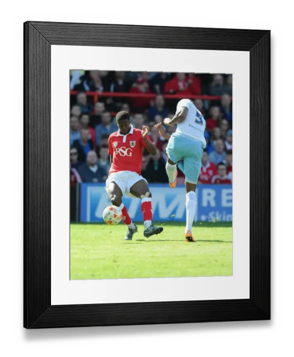 Framed Print : Bristol City's Kieran Agard Denies Coventry City's Reda Johnson, Narrowly Misses Goal Framed Print : Bristol City's Kieran Agard Denies Coventry City's Reda Johnson, Narrowly Misses Goal