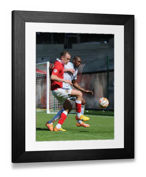 Framed Print : Intense Moment: Wilbraham Fights Off Johnson's Pressure during Bristol City vs Coventry City Football Match, 2015 Framed Print : Intense Moment: Wilbraham Fights Off Johnson's Pressure during Bristol City vs Coventry City Football Match, 2015