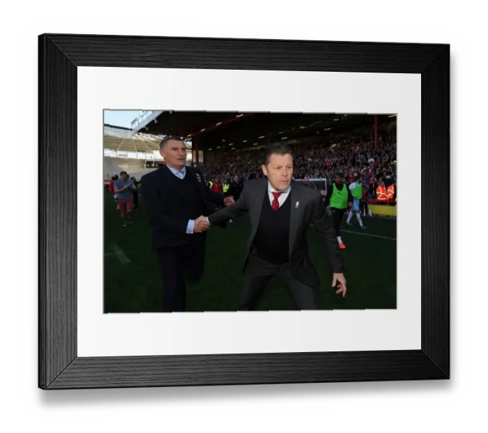 Framed Print : Unforgettable League Victory: Cotterill and Mowbray Embrace Amidst Euphoric Fan Celebrations at Ashton Gate