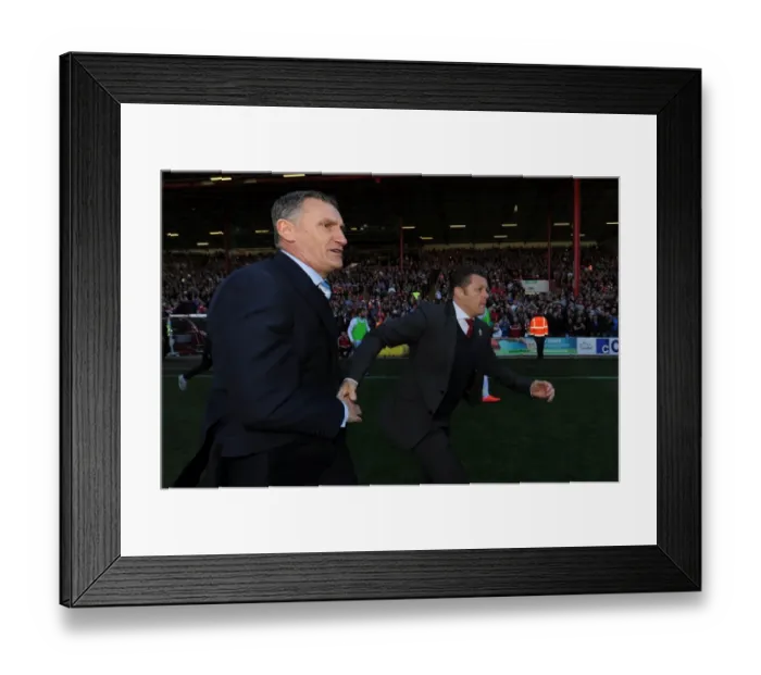Framed Print : Bristol City Claims League Victory: Cotterill and Mowbray Share a Handshake Amidst Fans Euphoria Framed Print : Bristol City Claims League Victory: Cotterill and Mowbray Share a Handshake Amidst Fans Euphoria
