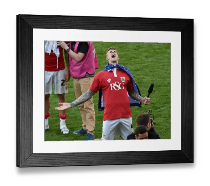Framed Print : Bristol City's Aden Flint Celebrates Queens Framed Print : Bristol City's Aden Flint Celebrates Queens
