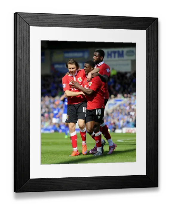 Framed Print : Bristol City's Kieran Agard, Jay Emmanuel-Thomas, and Luke Freeman Celebrate Goal vs Chesterfield, 2015 Framed Print : Bristol City's Kieran Agard, Jay Emmanuel-Thomas, and Luke Freeman Celebrate Goal vs Chesterfield, 2015