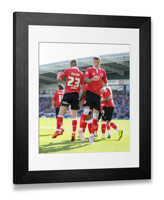 Framed Print : Aden Flint and Joe Bryan Celebrate Bristol City's Goal in Chesterfield Match, Sky Bet League One, 2015
