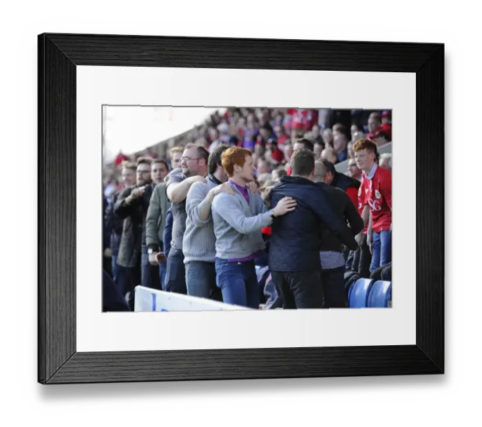 Framed Print : Triumphant Bristol City Fans Celebrate Promotion at Chesterfield's Proact Stadium, April 2015 Framed Print : Triumphant Bristol City Fans Celebrate Promotion at Chesterfield's Proact Stadium, April 2015
