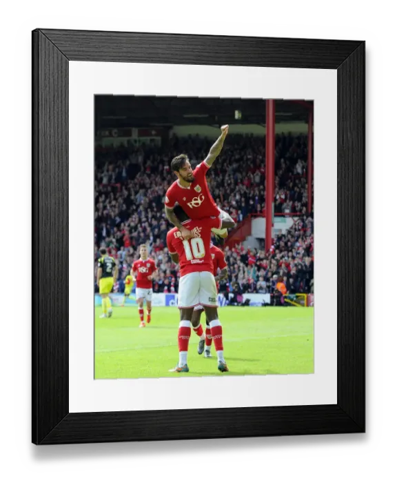 Framed Print : Dynamic Duo: Marlon Pack and Jay Emmanuel-Thomas Celebrate Epic Goal for Bristol City against Walsall, Sky Bet League One, May 2015 Framed Print : Dynamic Duo: Marlon Pack and Jay Emmanuel-Thomas Celebrate Epic Goal for Bristol City against Walsall, Sky Bet League One, May 2015