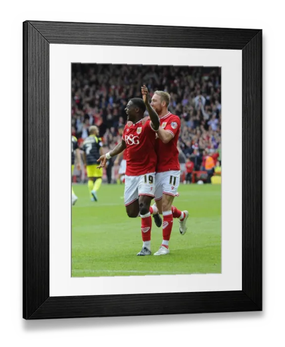 Framed Print : Kieran Agard's Double Strike: The Exciting Moment at Ashton Gate during Bristol City's Victory over Walsall (3 May 2015) Framed Print : Kieran Agard's Double Strike: The Exciting Moment at Ashton Gate during Bristol City's Victory over Walsall (3 May 2015)