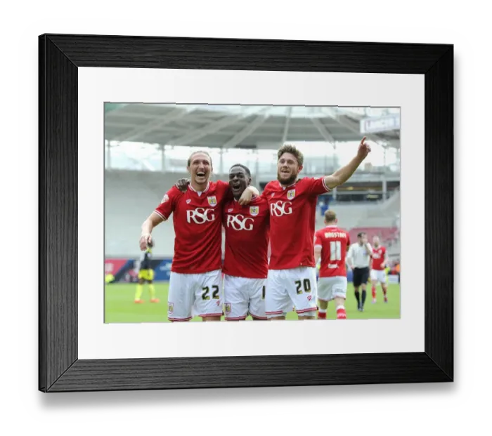 Framed Print : Triumphant Threesome: Agard, Ayling, and Burns Celebrate Double for Bristol City against Walsall